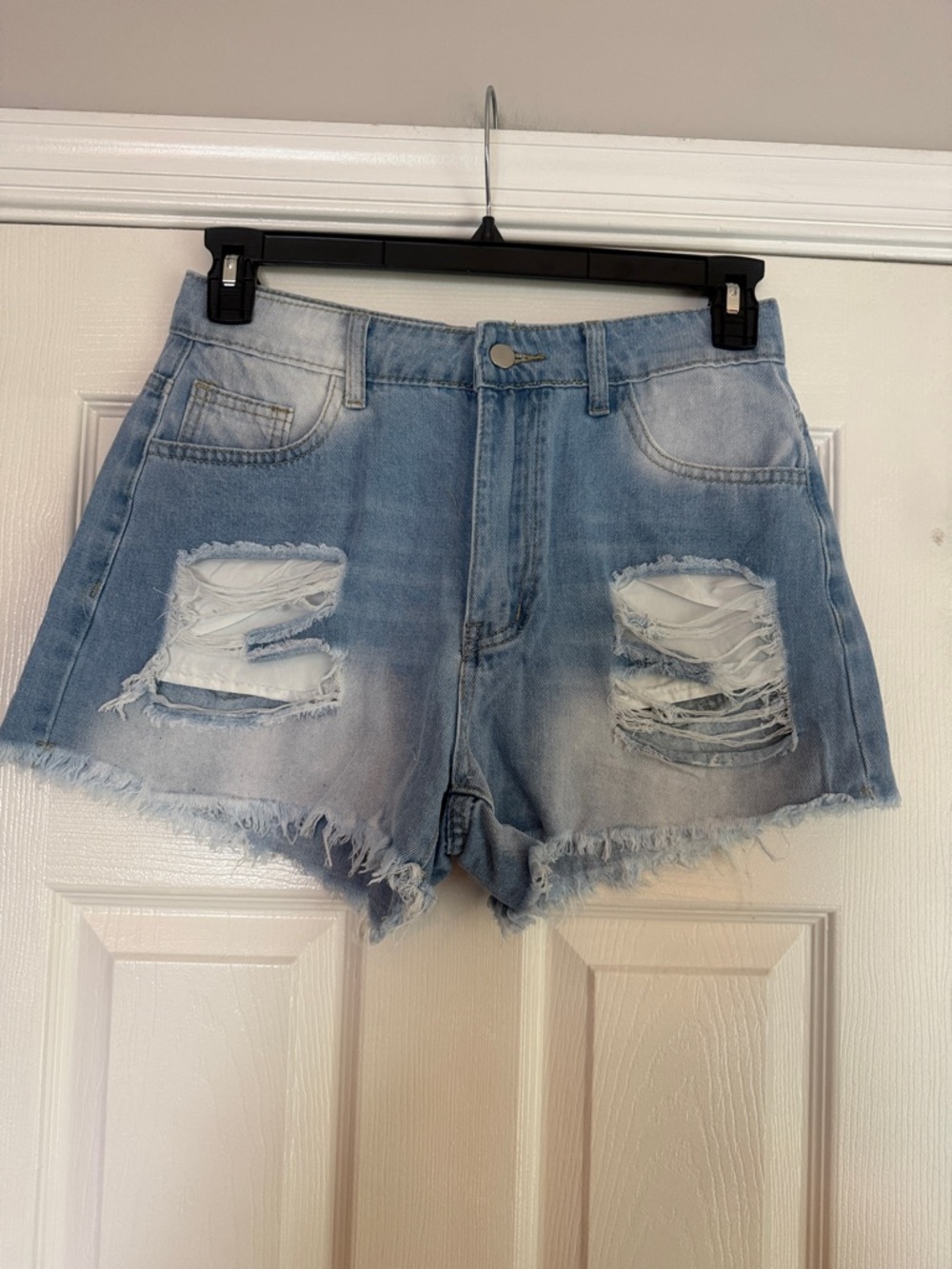 NWOT. Light Blue Distressed Denim Shorts - Women's Casual Cutoff